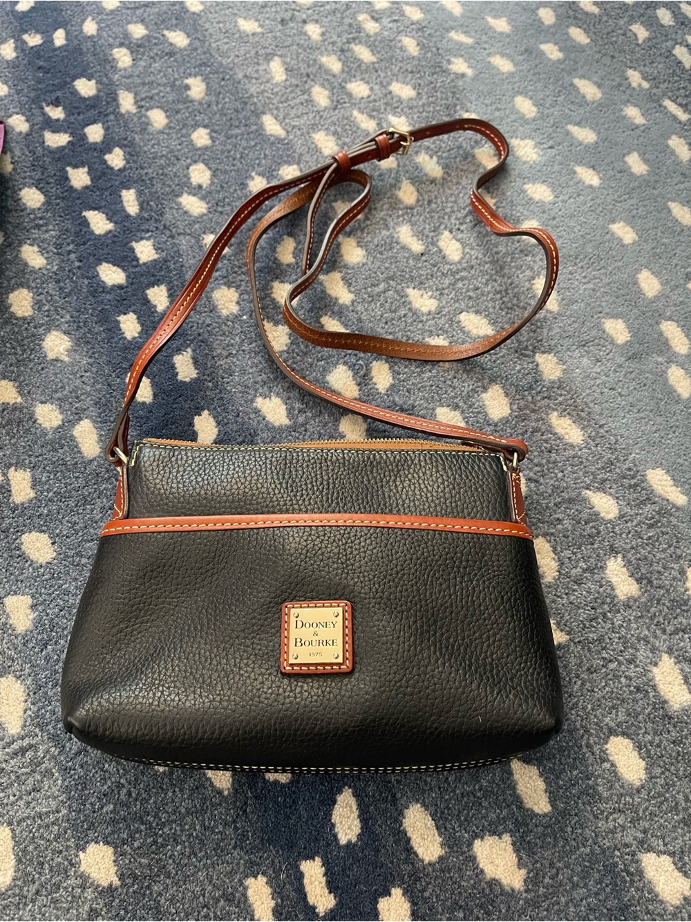 Dooney & Bourke Ginger Black Pebble Leather Crossbody with Brown Trim